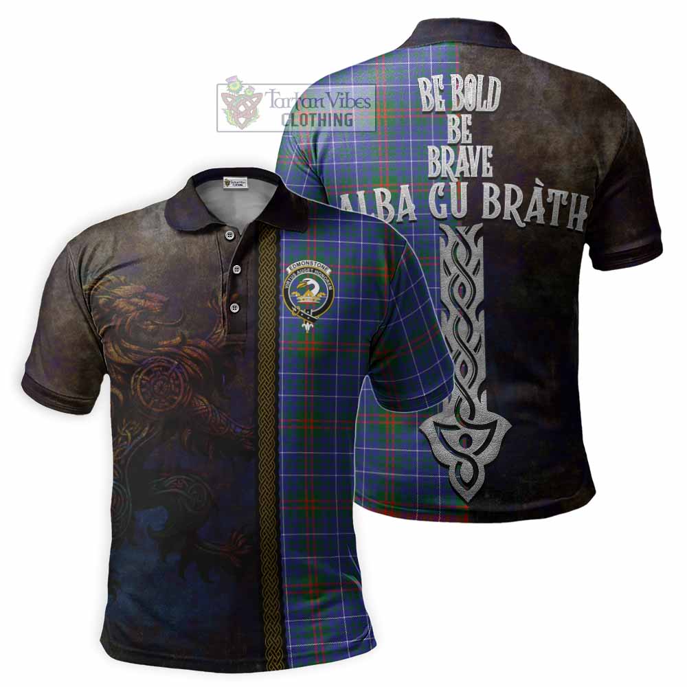 Edmonstone Tartan Family Crest Polo Shirt Alba Gu Brath Be Brave Lion Ancient Style - Tartan Vibes Clothing