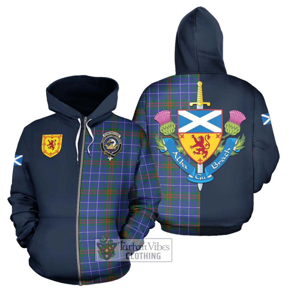 Edmonstone Tartan Hoodie Alba with Scottish Lion Royal Arm Half Style - Tartan Vibes Clothing