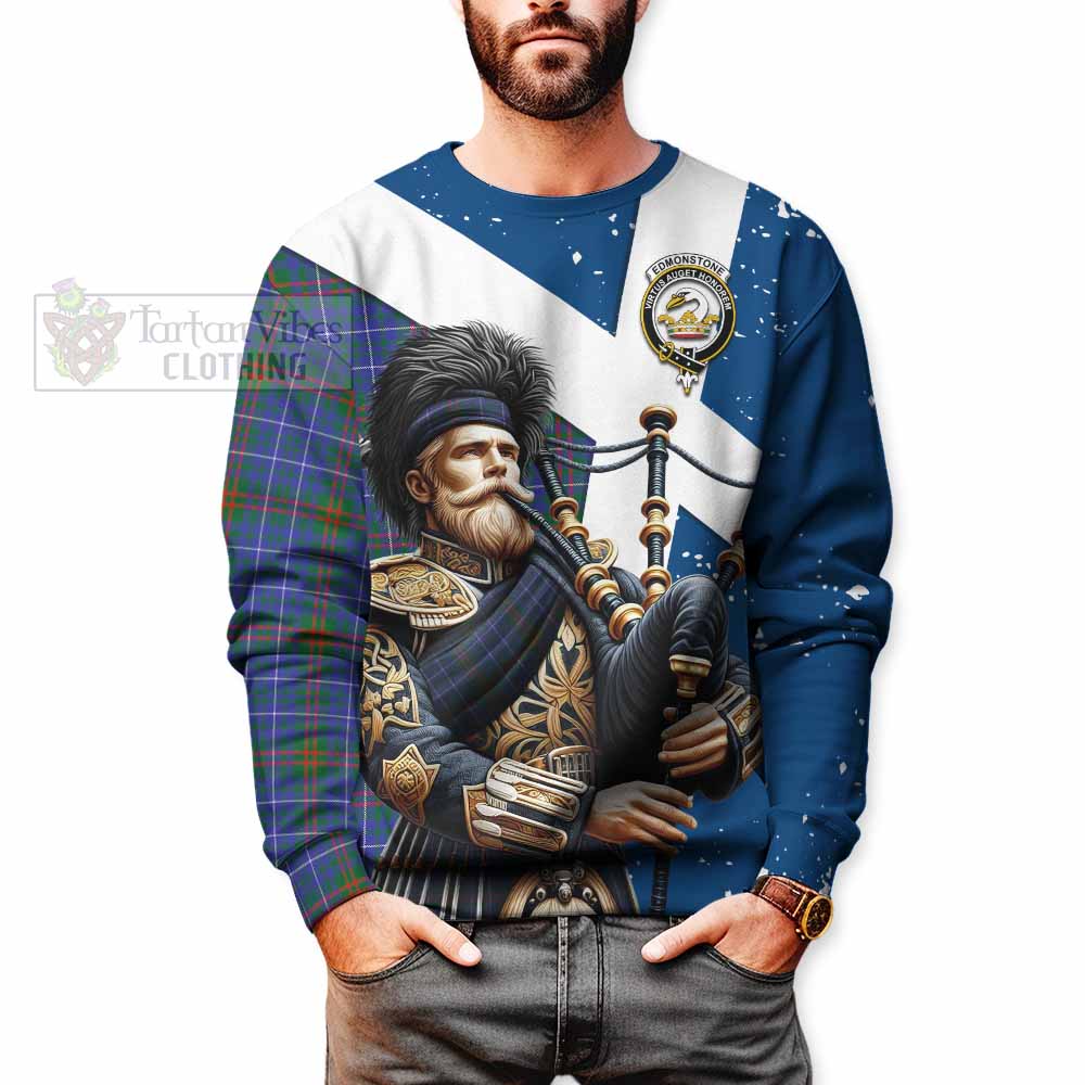 Edmonstone Tartan Sweatshirt with Family Crest Scottish Bagpiper Vibes - Tartan Vibes Clothing