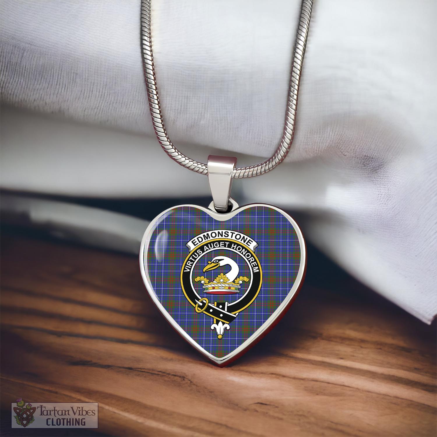 Edmonstone Tartan Heart Necklace with Family Crest - Tartan Vibes Clothing