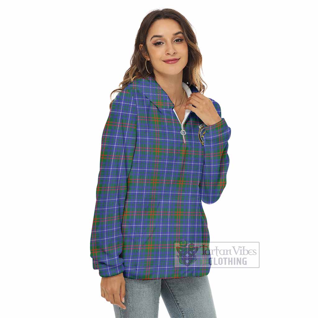 Edmonstone Tartan Women's Borg Fleece Hoodie with Half Zip with Family Crest - Tartan Vibes Clothing