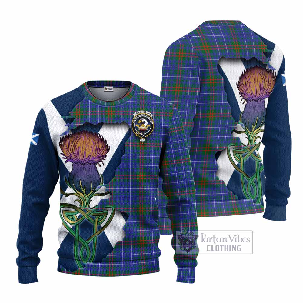 Tartan Vibes Clothing Edmonstone Tartan Family Crest Knitted Sweater Scottish Thistle Celtic Inspired