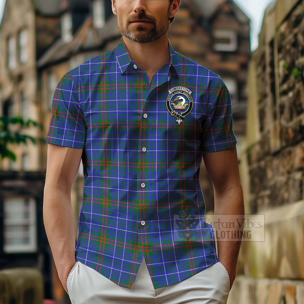 Edmonstone Tartan Hawaiian Shirt with Family Crest Celtic Skull Style - Tartan Vibes Clothing