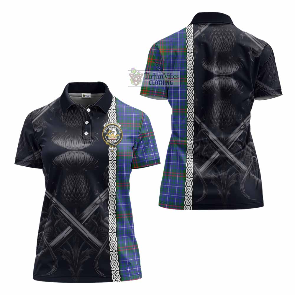 Edmonstone Tartan Women's Polo Shirt with Family Crest Cross Sword Thistle Celtic Vibes - Tartan Vibes Clothing