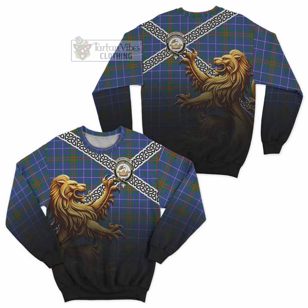 Edmonstone Crest Tartan Sweatshirt with Golden Lion Emblem Celtic Style - Tartan Vibes Clothing
