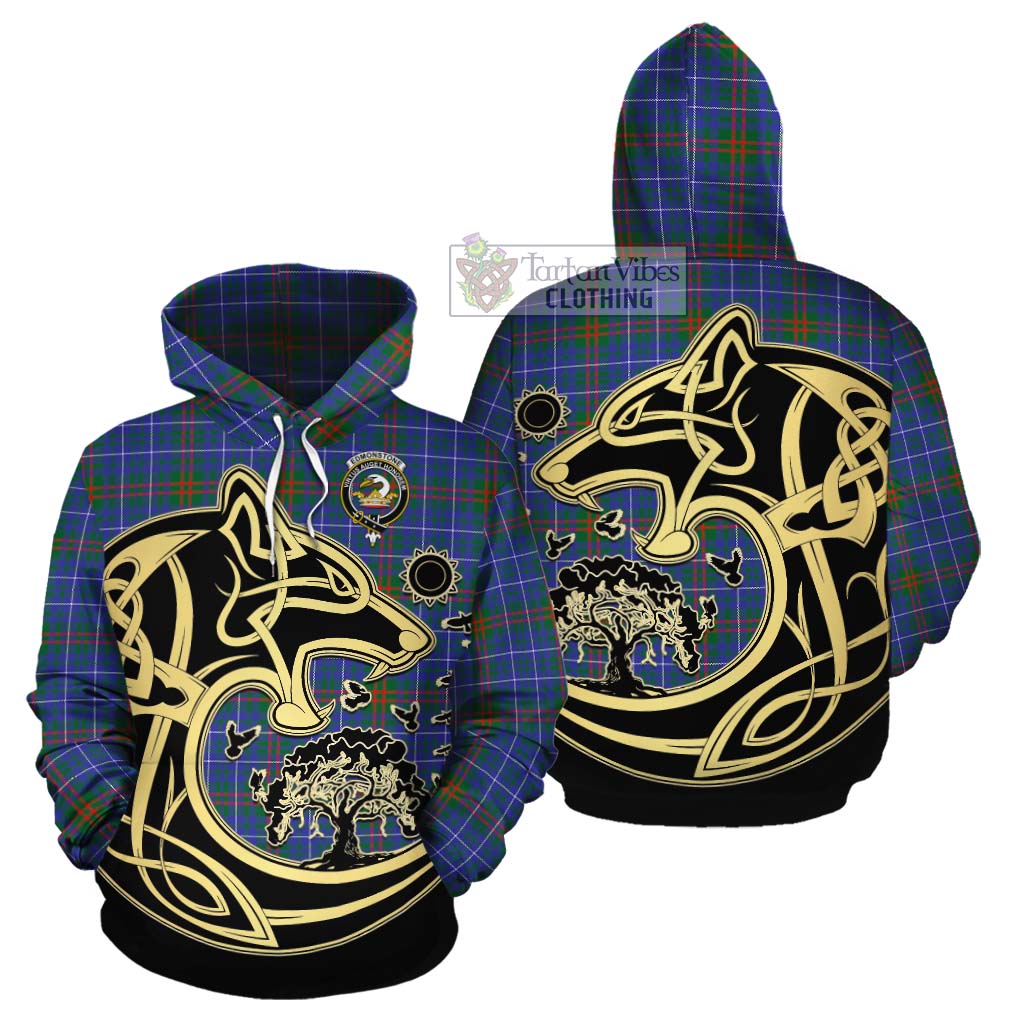 Edmonstone Tartan Cotton Hoodie with Family Crest Celtic Wolf Style Zip Hoodie - Tartan Vibes Clothing