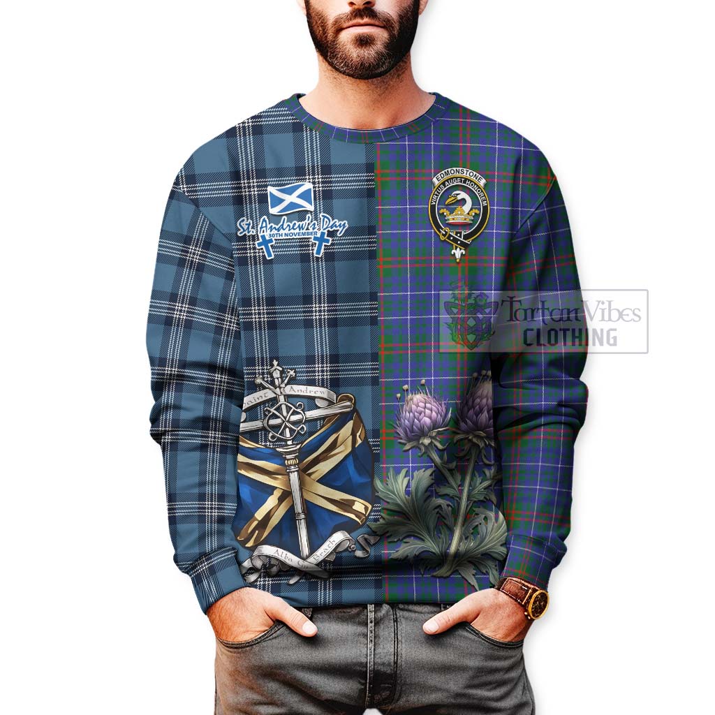 Edmonstone Tartan Sweatshirt Happy St. Andrew's Day Half Tartan Style - Tartan Vibes Clothing