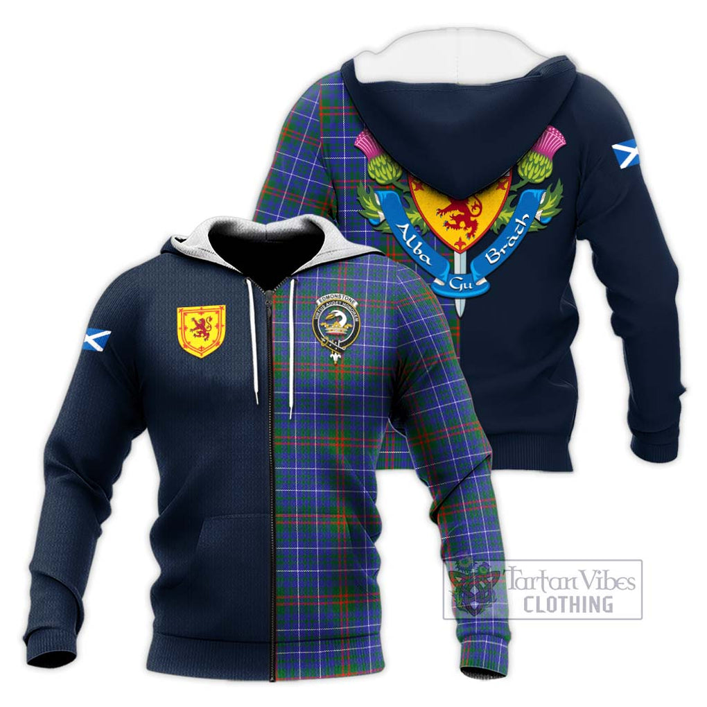 Edmonstone Tartan Knitted Hoodie Alba with Scottish Lion Royal Arm Half Style Unisex Knitted Zip Hoodie - Tartan Vibes Clothing