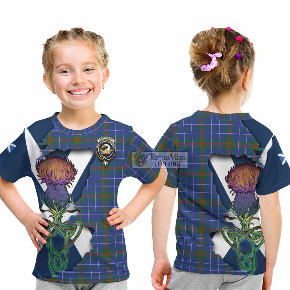 Tartan Vibes Clothing Edmonstone Tartan Family Crest Kid T-Shirt Scottish Thistle Celtic Inspired