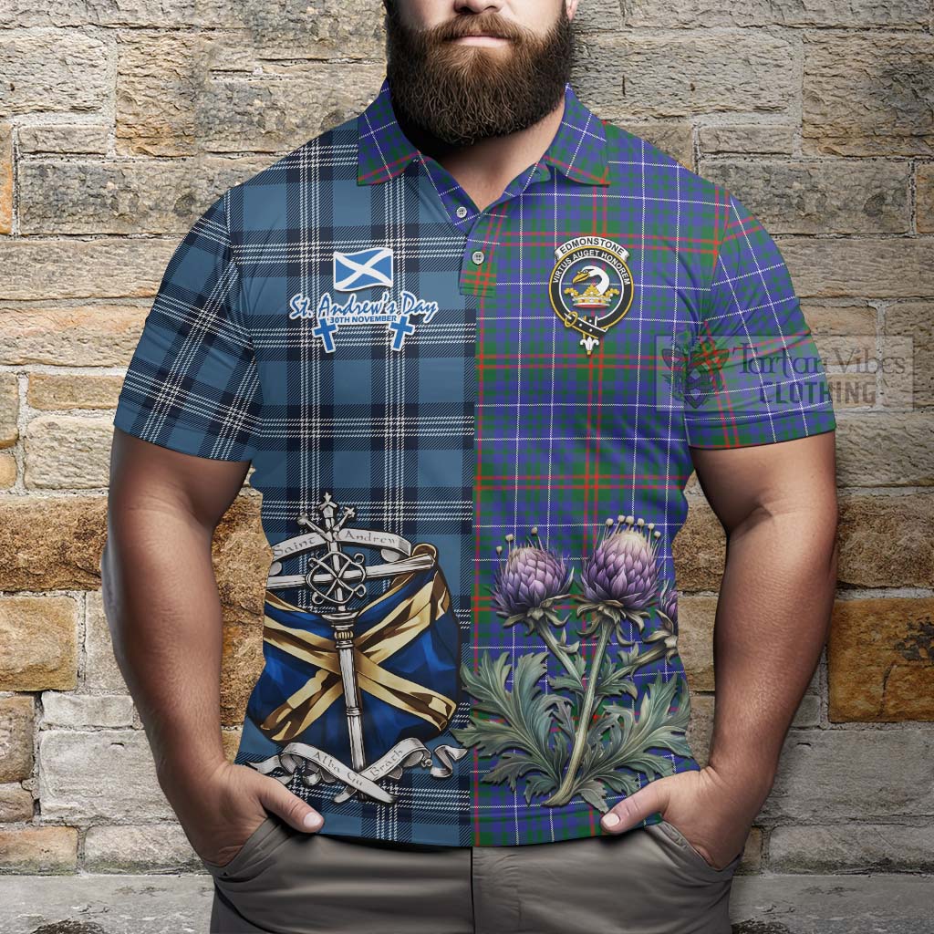 Edmonstone Tartan Polo Shirt Happy St. Andrew's Day Half Tartan Style - Tartan Vibes Clothing