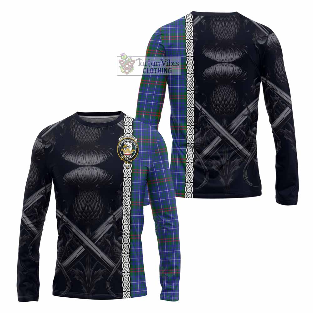 Edmonstone Tartan Long Sleeve T-Shirt with Family Crest Cross Sword Thistle Celtic Vibes - Tartan Vibes Clothing