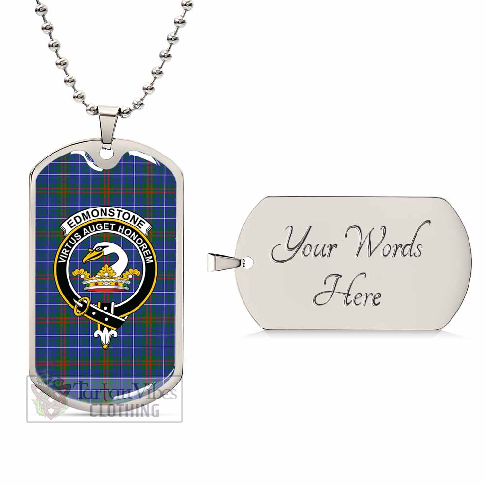 Edmonstone Tartan Dog Tag Necklace with Family Crest Silver Yes - Tartan Vibes Clothing