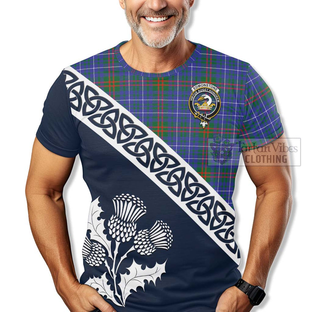 Edmonstone Tartan T-Shirt Featuring Thistle and Scotland Map - Tartanvibesclothing Store