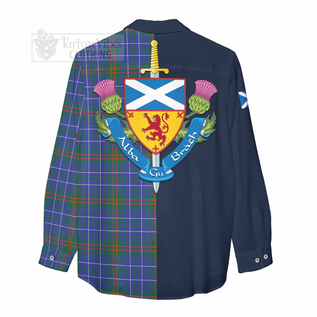 Edmonstone Tartan Women's Casual Shirt Alba with Scottish Lion Royal Arm Half Style - Tartan Vibes Clothing