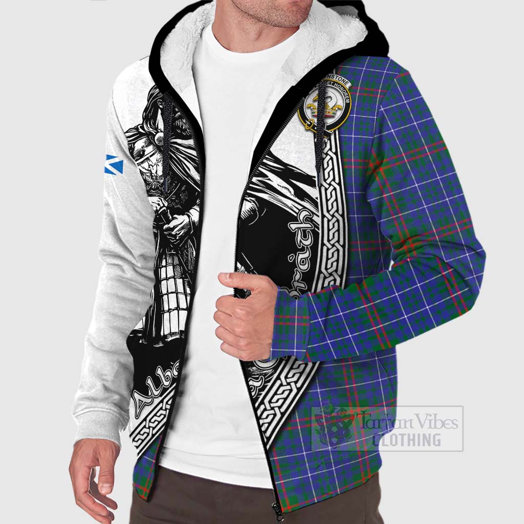 Edmonstone Tartan Clan Crest Sherpa Hoodie with Highlander Warrior Celtic Style Unisex - Tartan Vibes Clothing