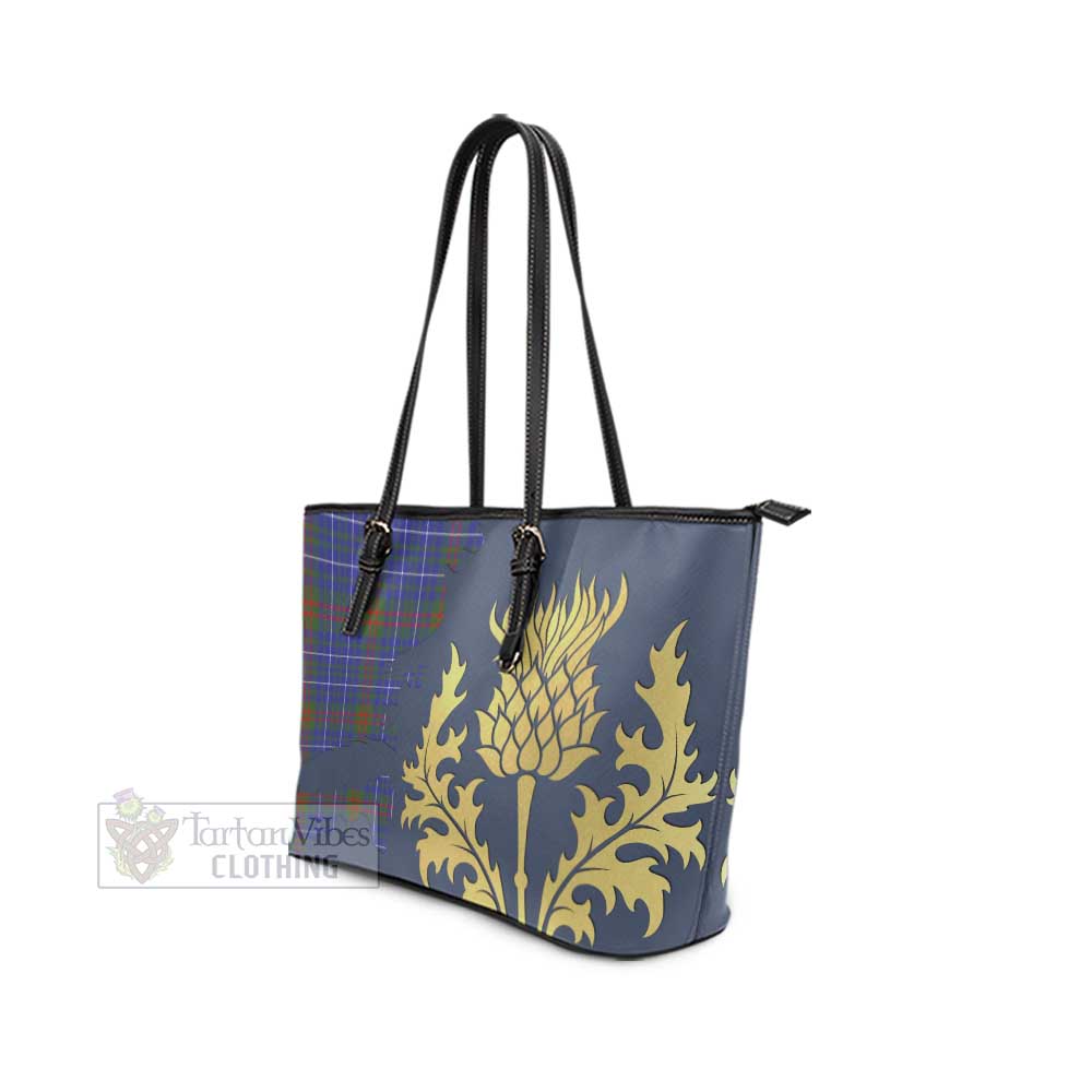 Edmonstone Tartan Leather Tote Bag Gold Thistle Style - Tartan Vibes Clothing