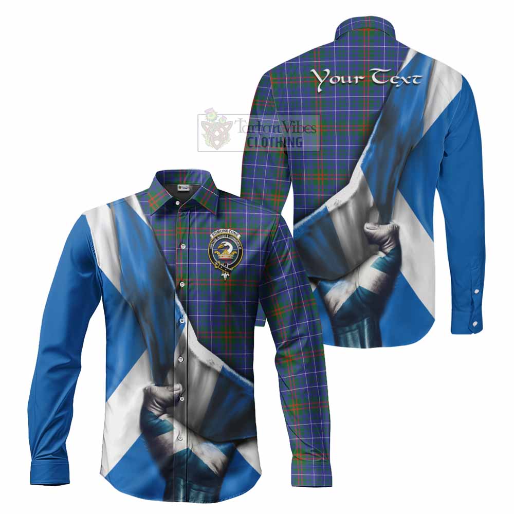 Edmonstone Tartan Long Sleeve Button Shirt with Family Crest Scotland Patriotic Style - Tartan Vibes Clothing