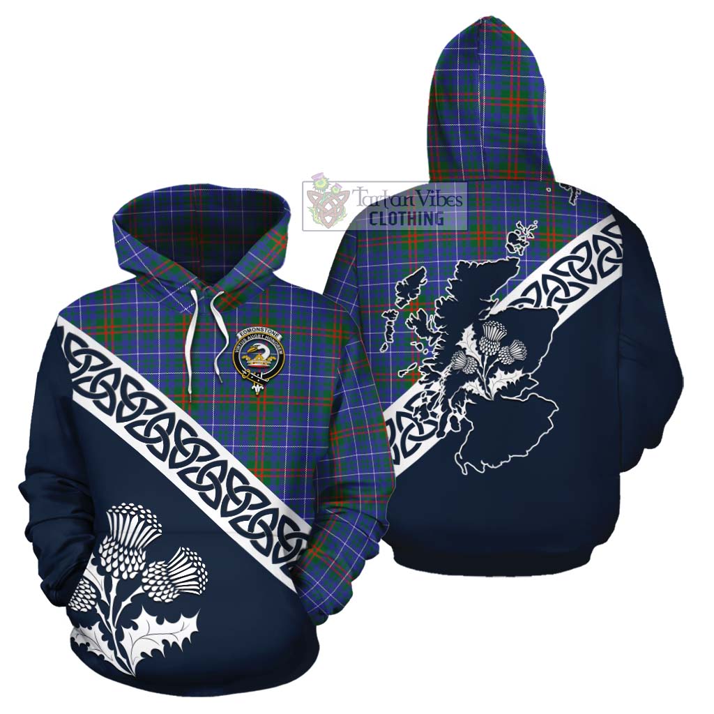 Edmonstone Tartan Cotton Hoodie Featuring Thistle and Scotland Map Zip Hoodie - Tartan Vibes Clothing