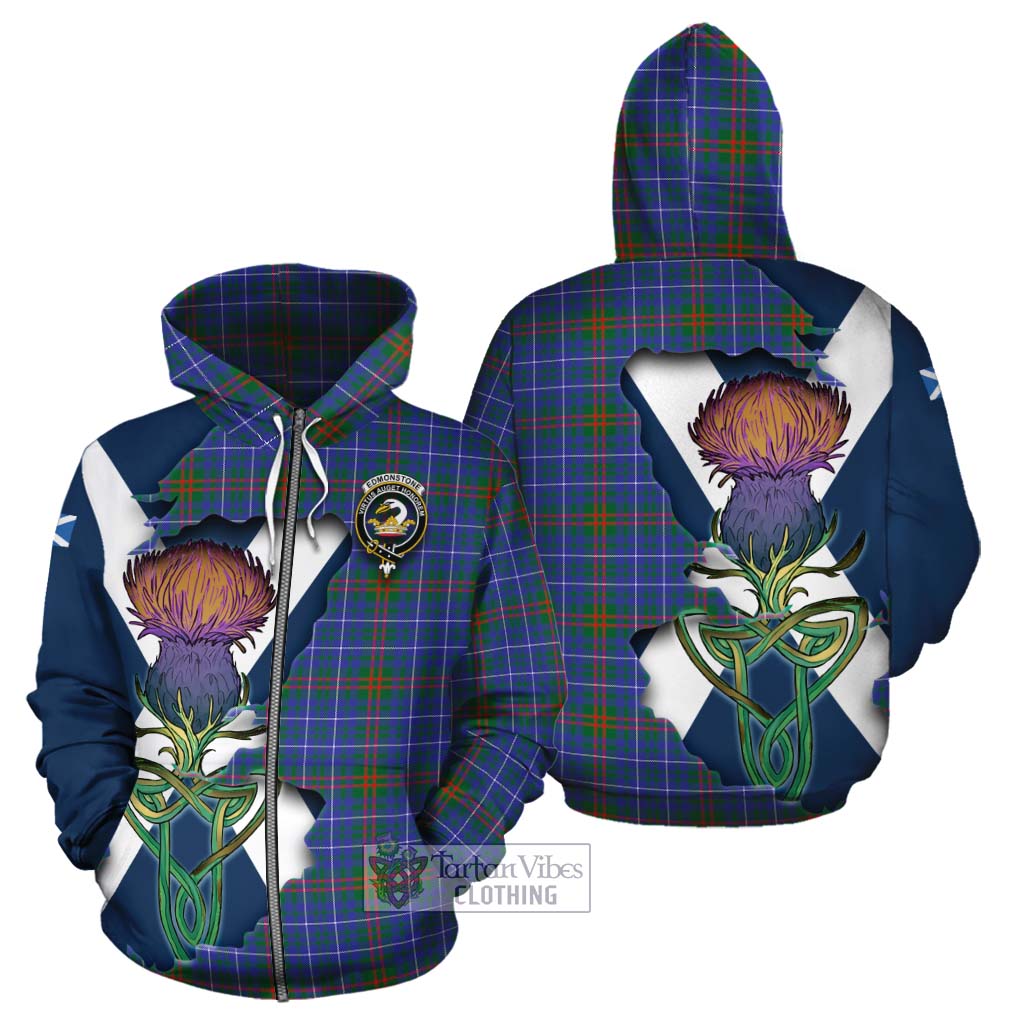 Tartan Vibes Clothing Edmonstone Tartan Family Crest Cotton Hoodie Scottish Thistle Celtic Inspired