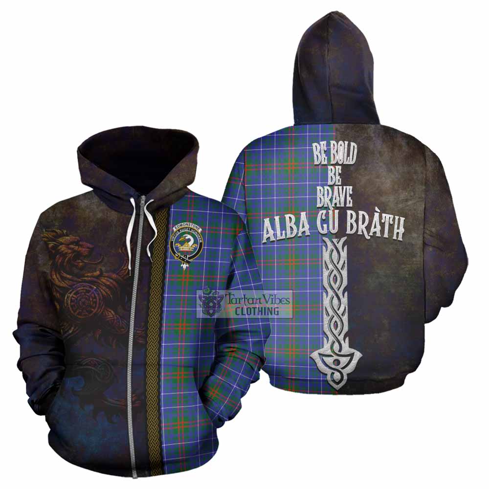 Edmonstone Tartan Family Crest Hoodie Alba Gu Brath Be Brave Lion Ancient Style Zip Hoodie - Tartan Vibes Clothing