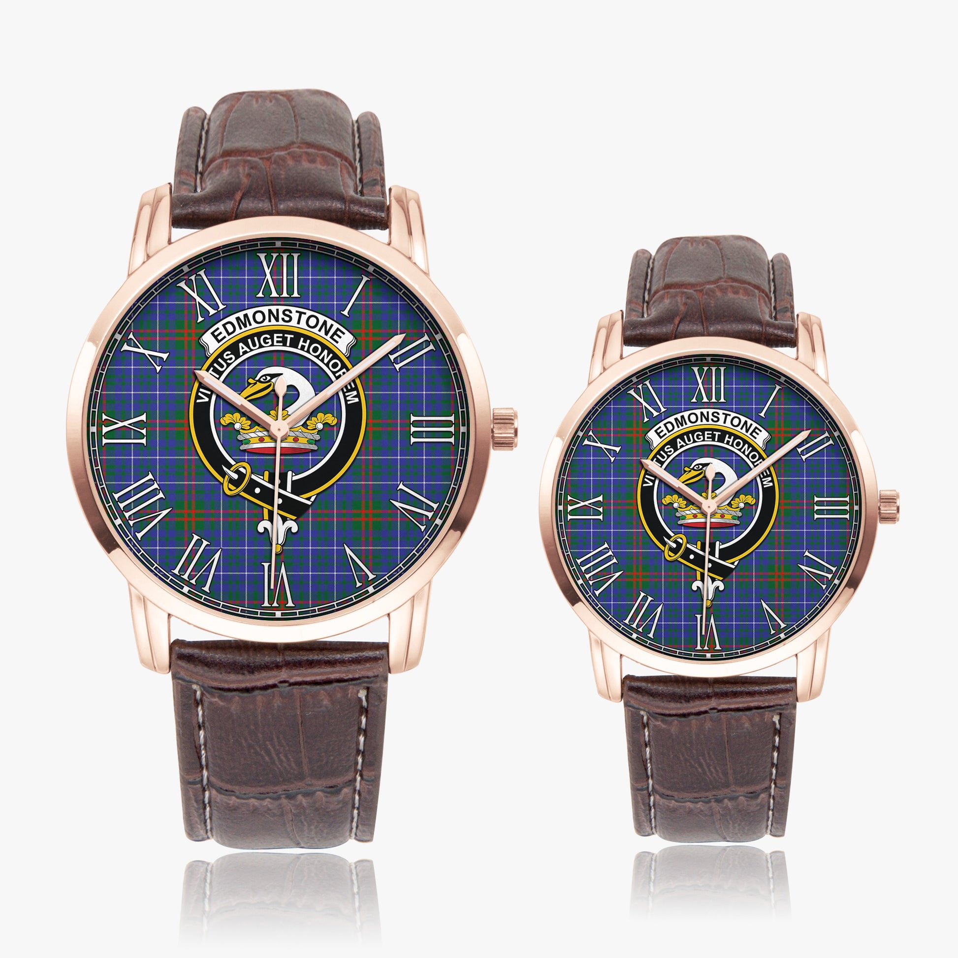 Edmonstone Tartan Family Crest Leather Strap Quartz Watch - Tartan Vibes Clothing