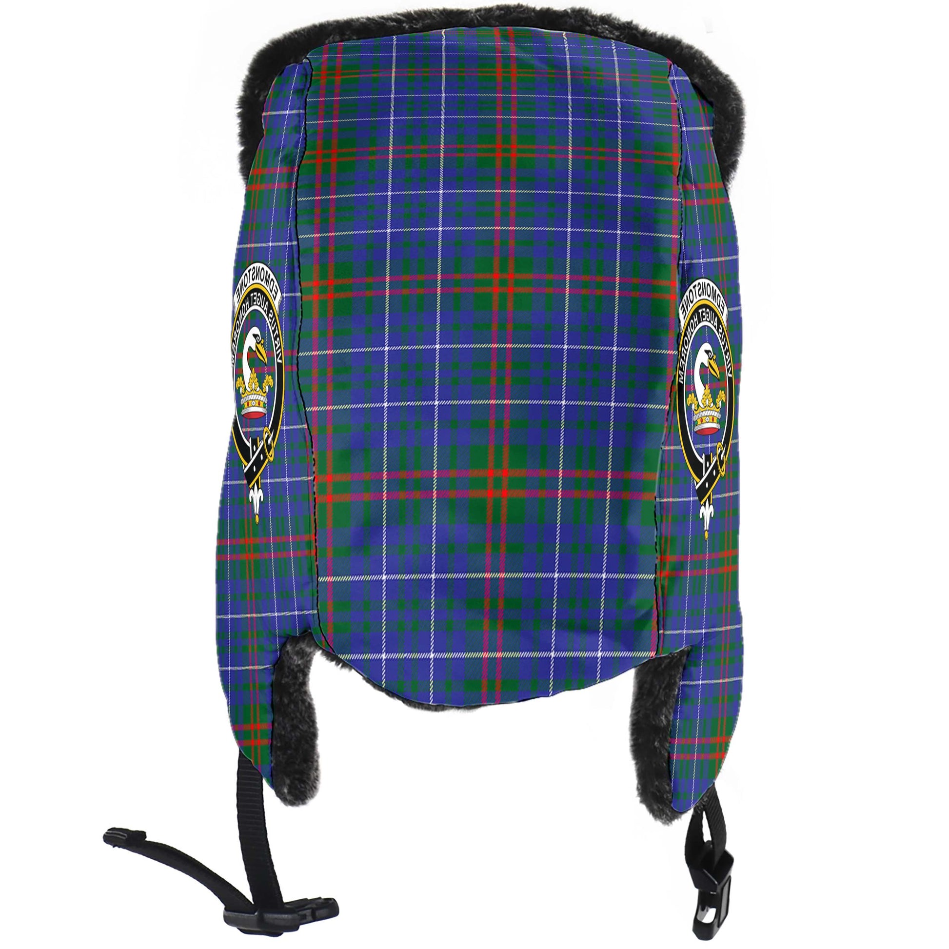 Edmonstone Tartan Winter Trapper Hat with Family Crest - Tartan Vibes Clothing
