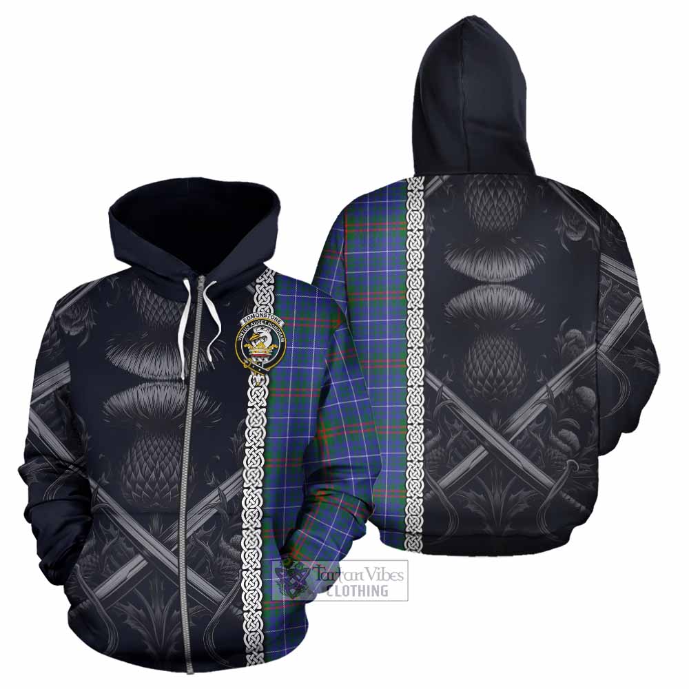 Edmonstone Tartan Hoodie with Family Crest Cross Sword Thistle Celtic Vibes Zip Hoodie - Tartan Vibes Clothing