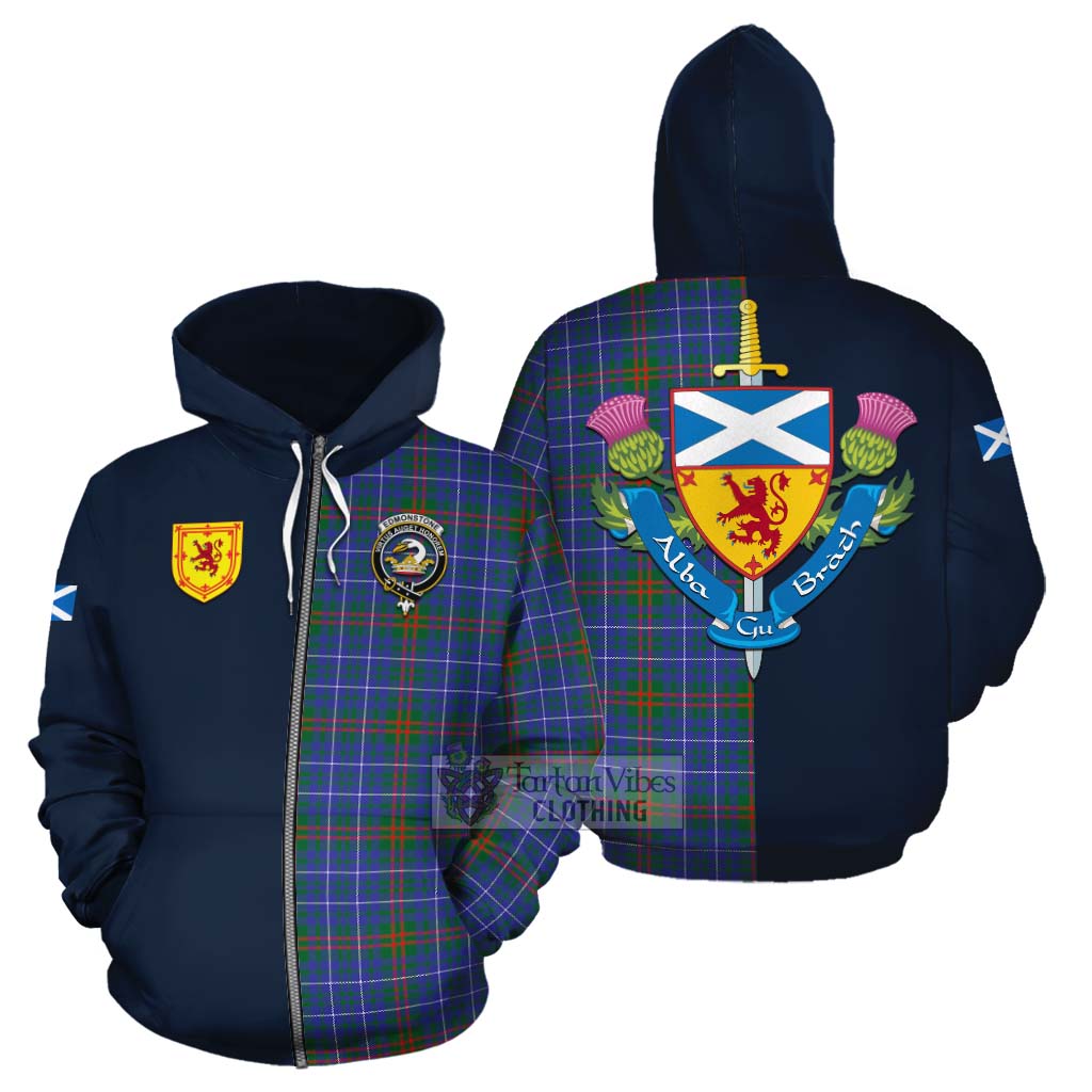 Edmonstone Tartan Cotton Hoodie Alba with Scottish Lion Royal Arm Half Style - Tartan Vibes Clothing