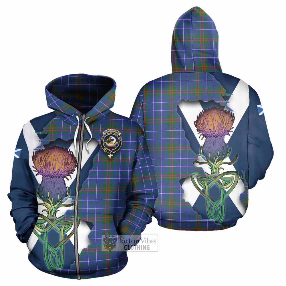 Edmonstone Tartan Family Crest Hoodie Scottish Thistle Celtic Inspired Zip Hoodie - Tartan Vibes Clothing