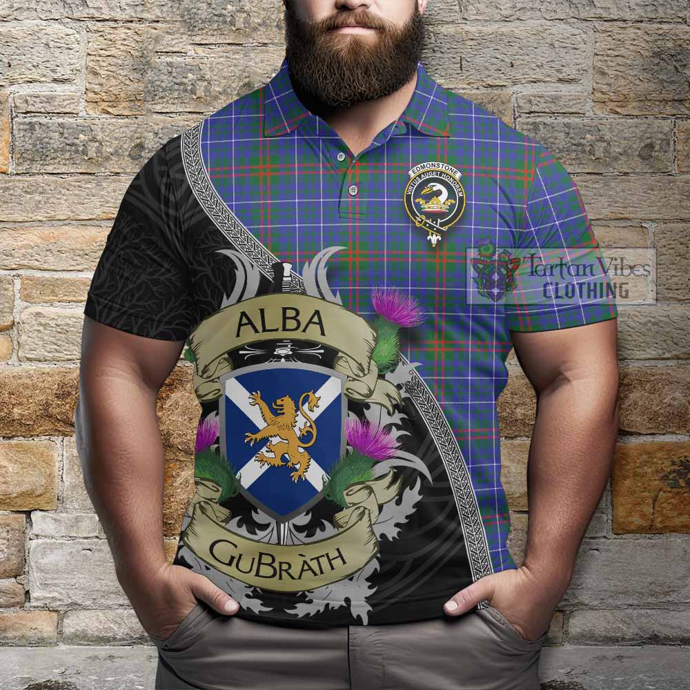 Edmonstone Tartan Family Crest Polo Shirt Lion Rampant Royal Thistle Shield Celtic Inspired - Tartan Vibes Clothing