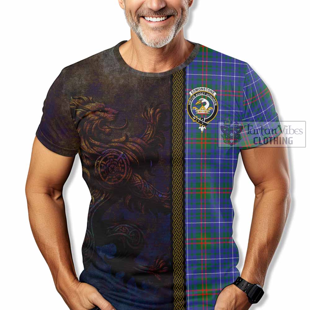 Edmonstone Tartan Family Crest T-Shirt Alba Gu Brath Be Brave Lion Ancient Style - Tartan Vibes Clothing