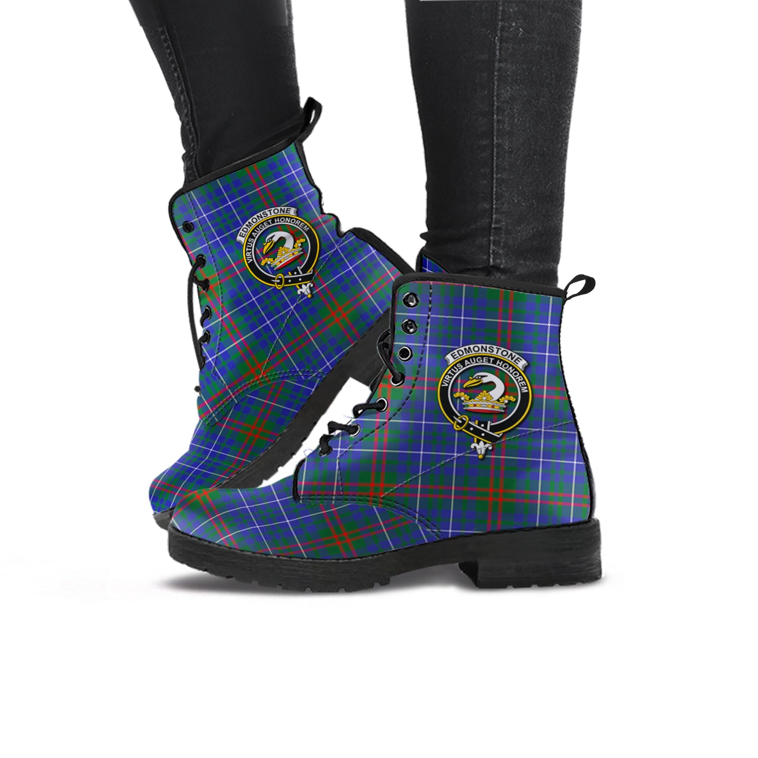 Edmonstone Tartan Leather Boots with Family Crest - Tartan Vibes Clothing