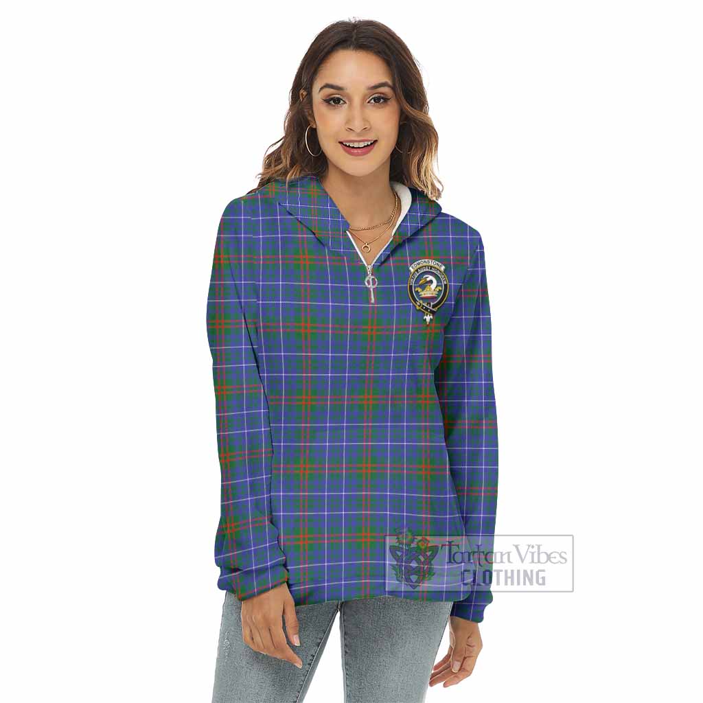 Edmonstone Tartan Women's Borg Fleece Hoodie with Half Zip with Family Crest - Tartan Vibes Clothing