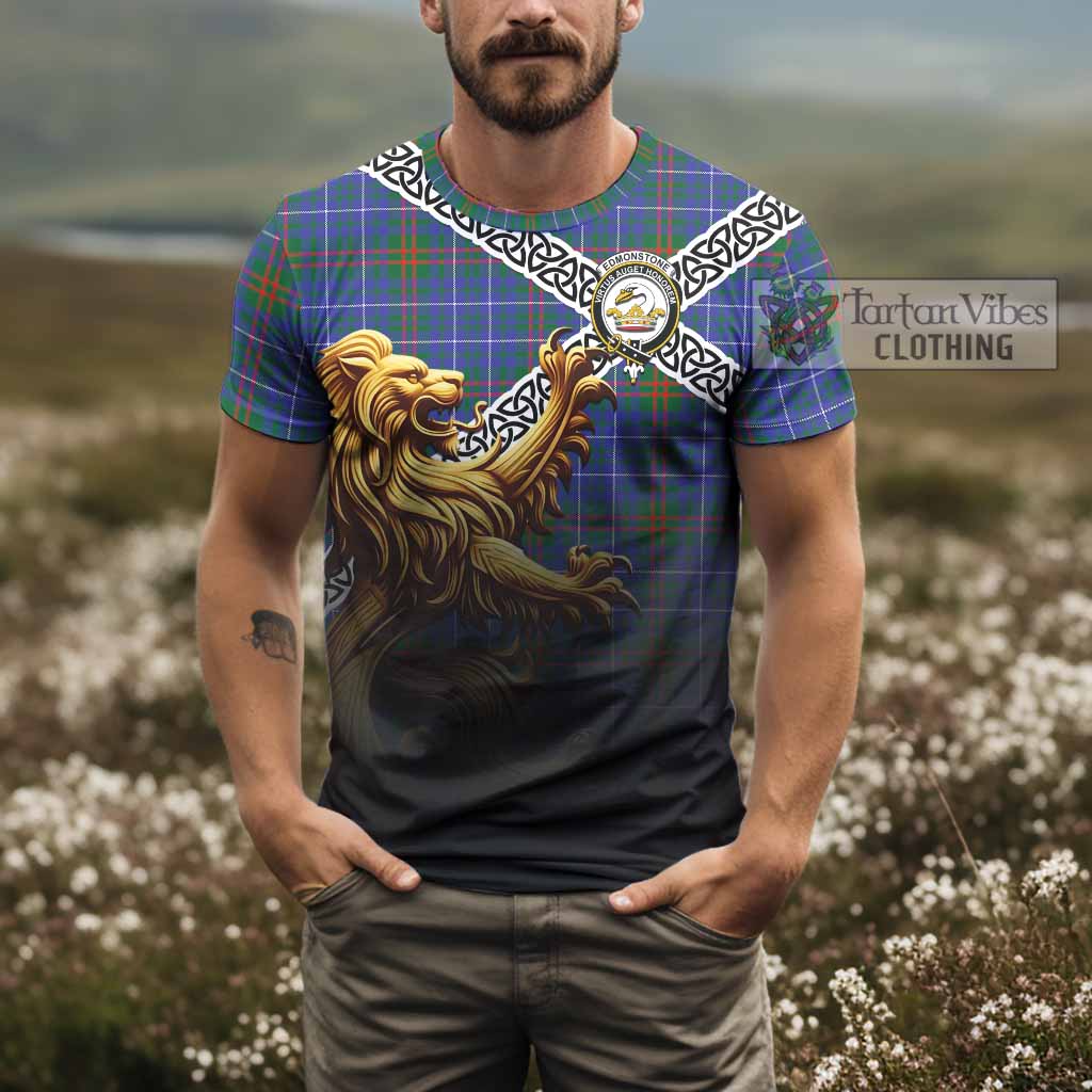 Edmonstone Crest Tartan T-Shirt with Golden Lion Emblem Celtic Style - Tartan Vibes Clothing