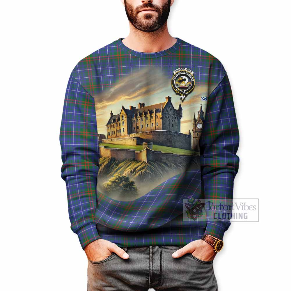 Edmonstone Tartan Family Crest Sweatshirt with Scottish Ancient Castle Style - Tartan Vibes Clothing