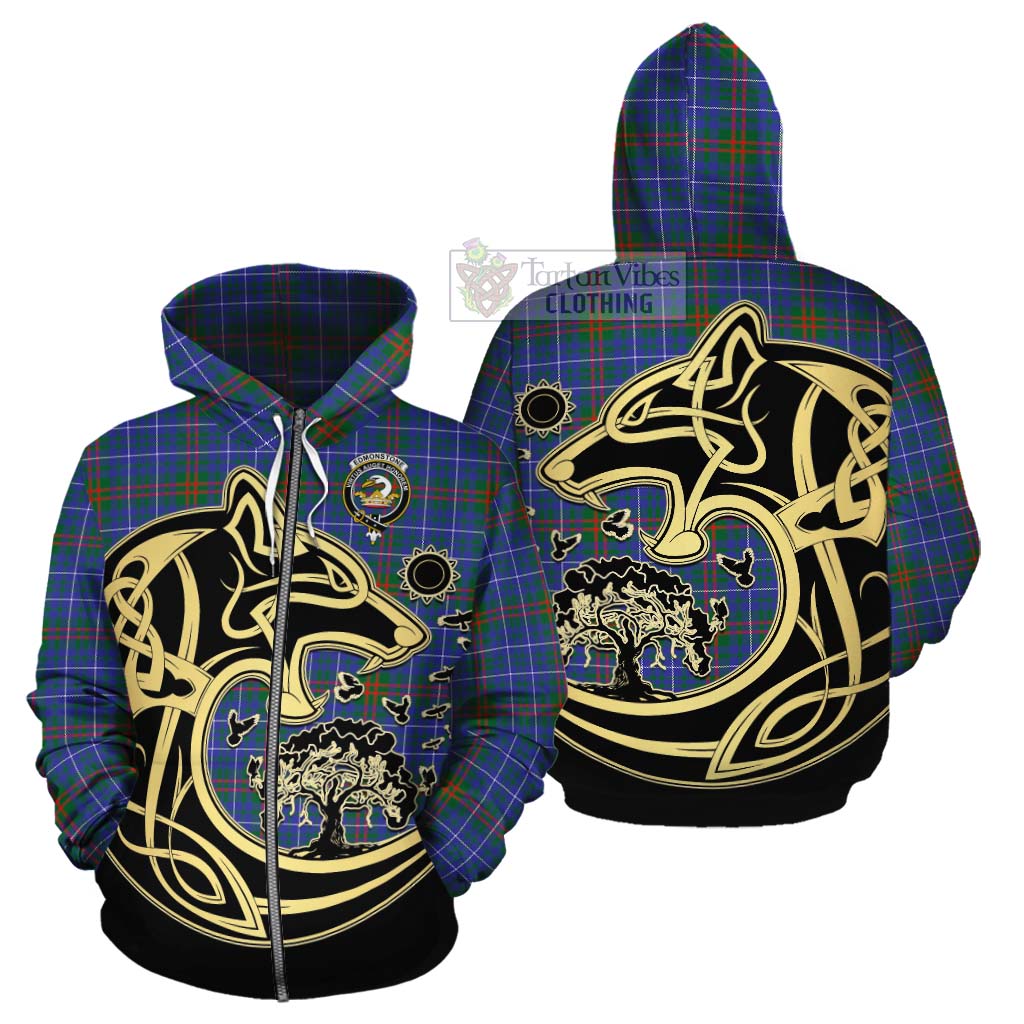 Edmonstone Tartan Cotton Hoodie with Family Crest Celtic Wolf Style - Tartan Vibes Clothing
