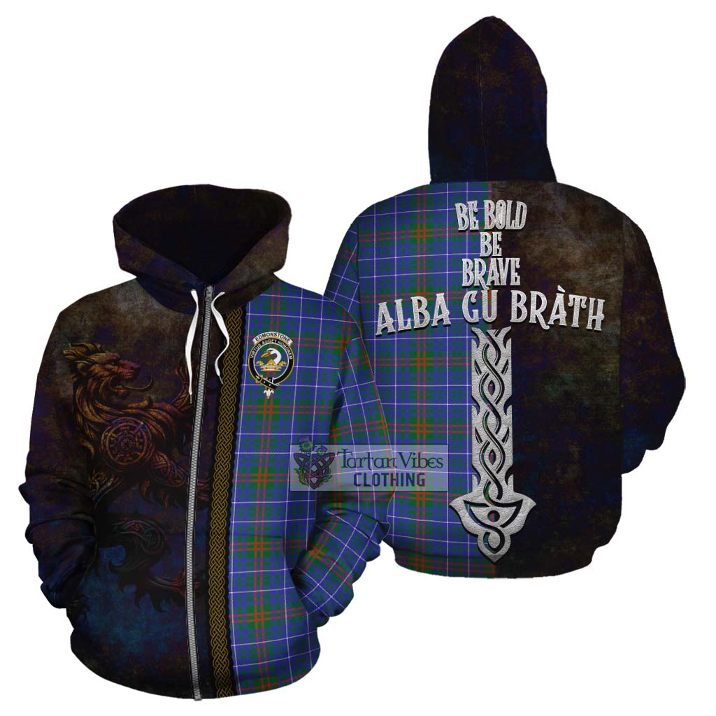Tartan Vibes Clothing Edmonstone Tartan Family Crest Cotton Hoodie Alba Gu Brath Be Brave Lion Ancient Style