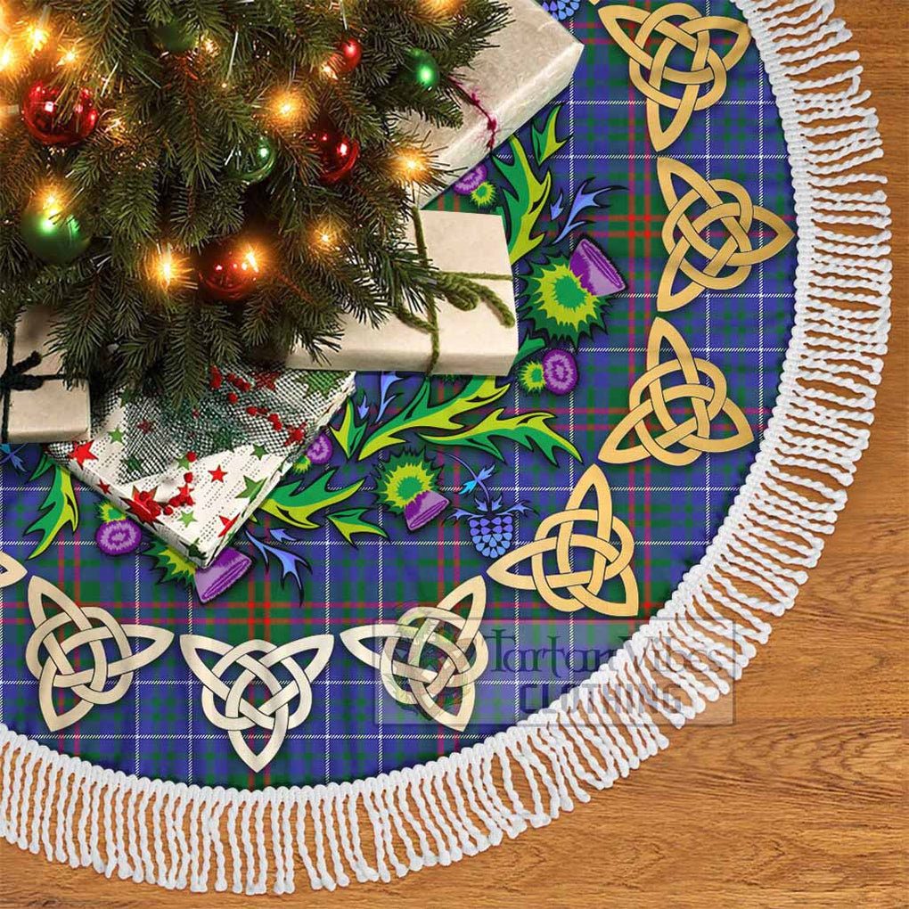 Tartan Vibes Clothing Edmonstone Tartan Christmas Tree Skirt with Thistle Celtic Knot Style