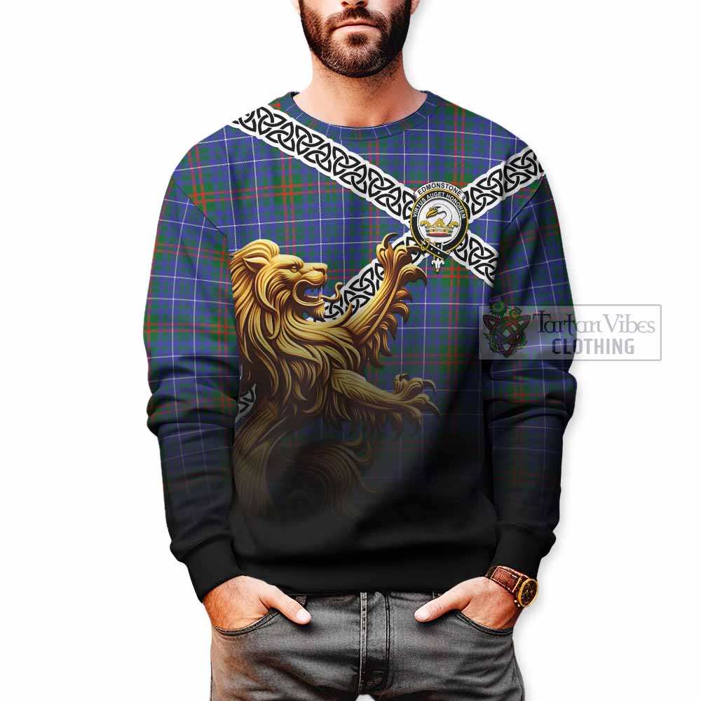 Edmonstone Crest Tartan Sweatshirt with Golden Lion Emblem Celtic Style - Tartan Vibes Clothing