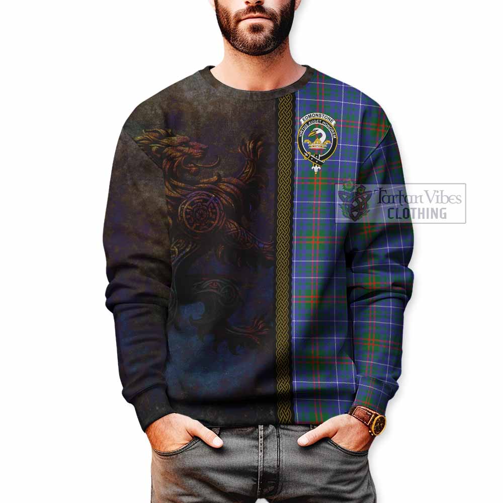 Edmonstone Tartan Family Crest Sweatshirt Alba Gu Brath Be Brave Lion Ancient Style - Tartan Vibes Clothing