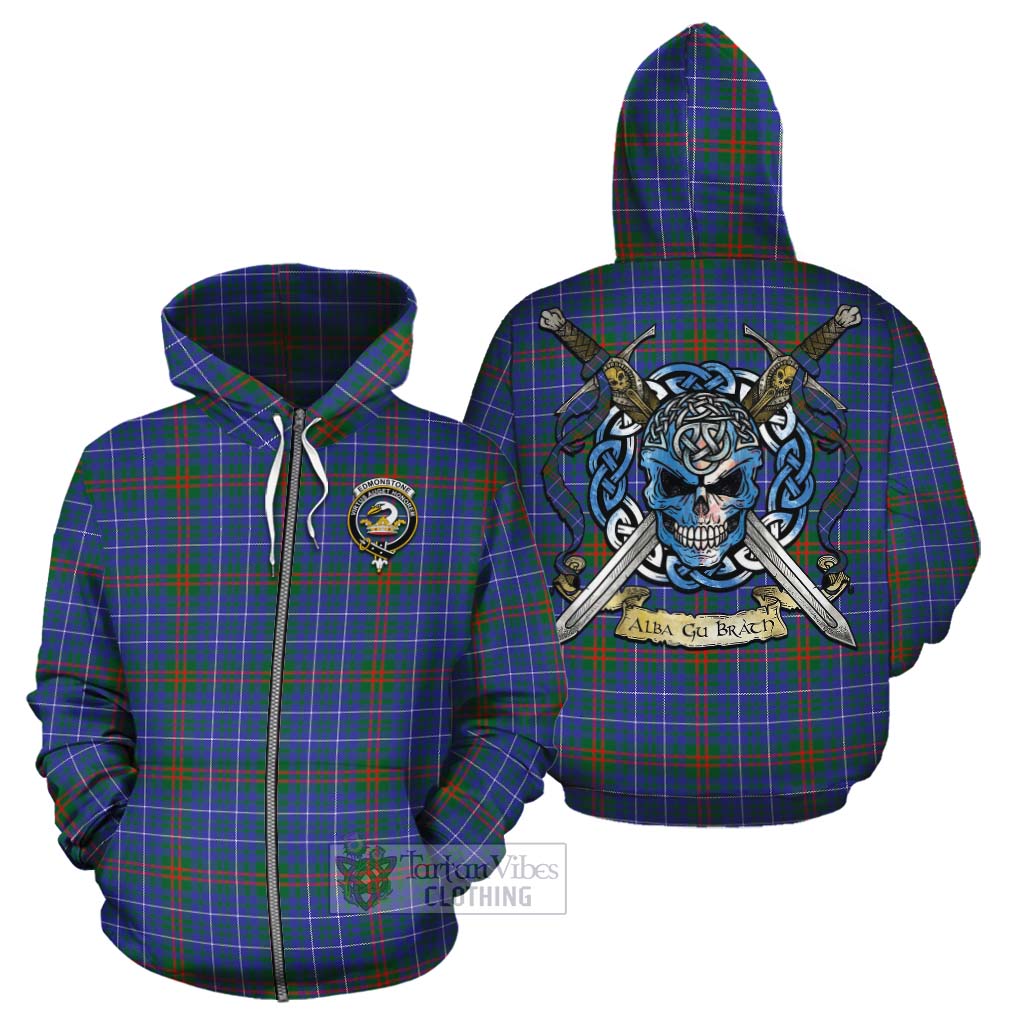 Edmonstone Tartan Cotton Hoodie with Family Crest Celtic Skull Style - Tartan Vibes Clothing