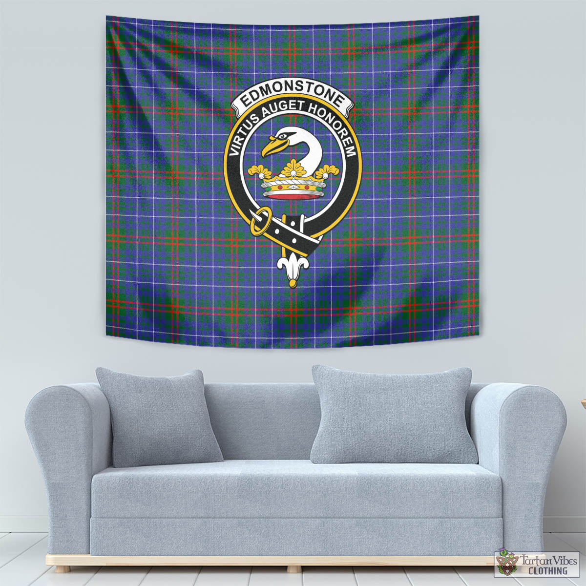 Edmonstone Tartan Tapestry Wall Hanging and Home Decor for Room with Family Crest - Tartan Vibes Clothing