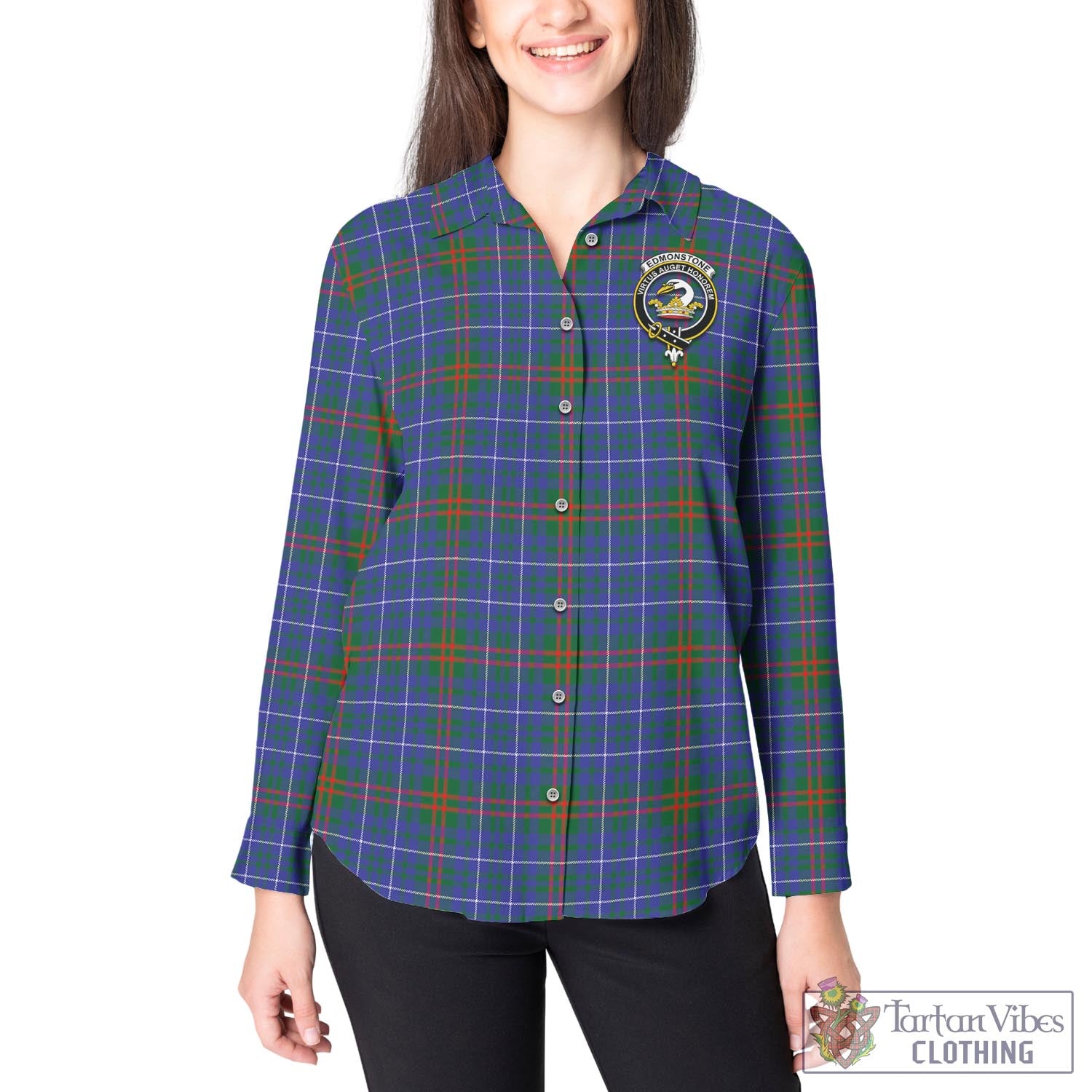 Edmonstone Tartan Women's Casual Shirt with Family Crest - Tartan Vibes Clothing