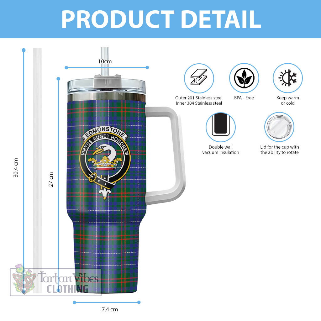 Edmonstone Tartan Tumbler with Handle with Family Crest - Tartan Vibes Clothing