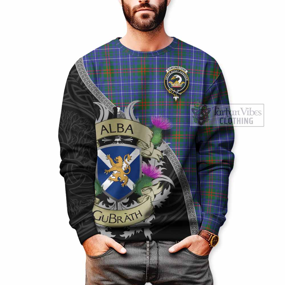 Edmonstone Tartan Family Crest Sweatshirt Lion Rampant Royal Thistle Shield Celtic Inspired - Tartan Vibes Clothing
