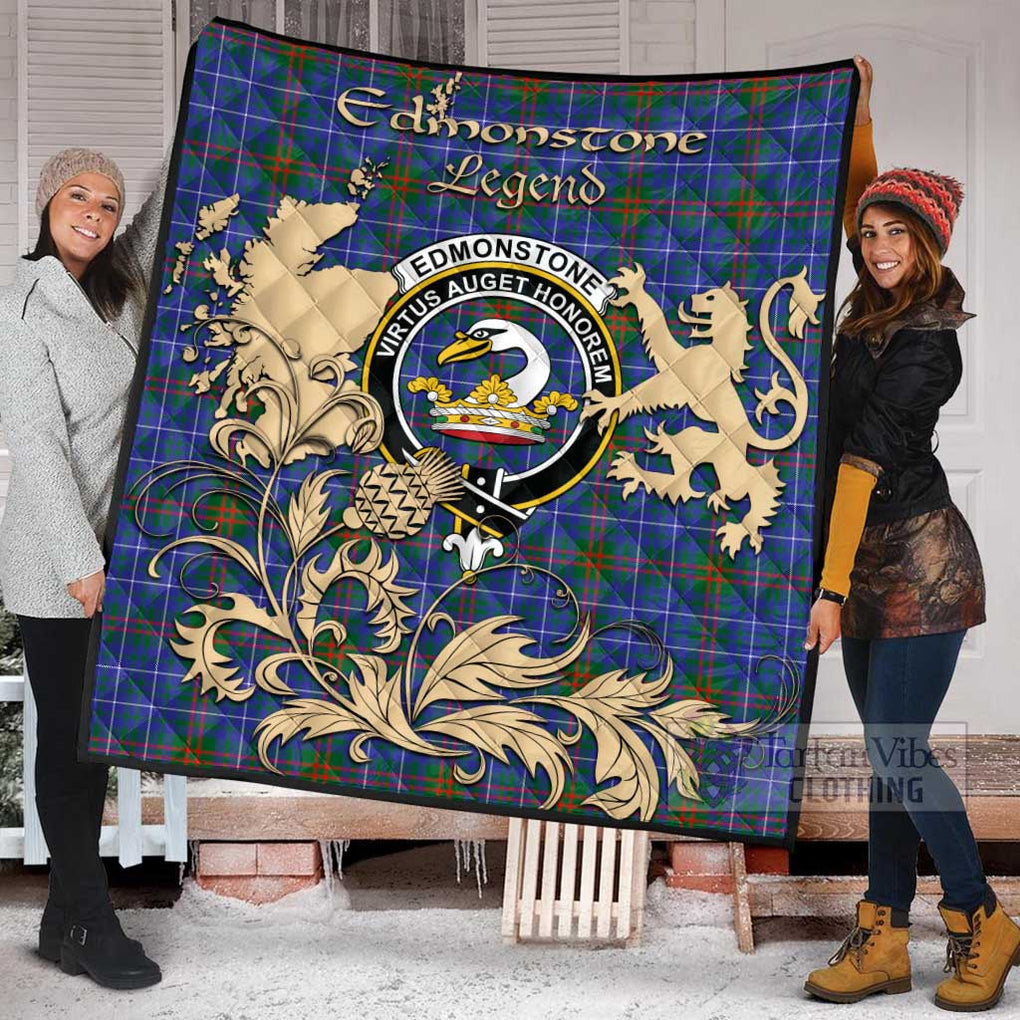Tartan Vibes Clothing Edmonstone Tartan Quilt with Family Crest and Scottish Symbol Style