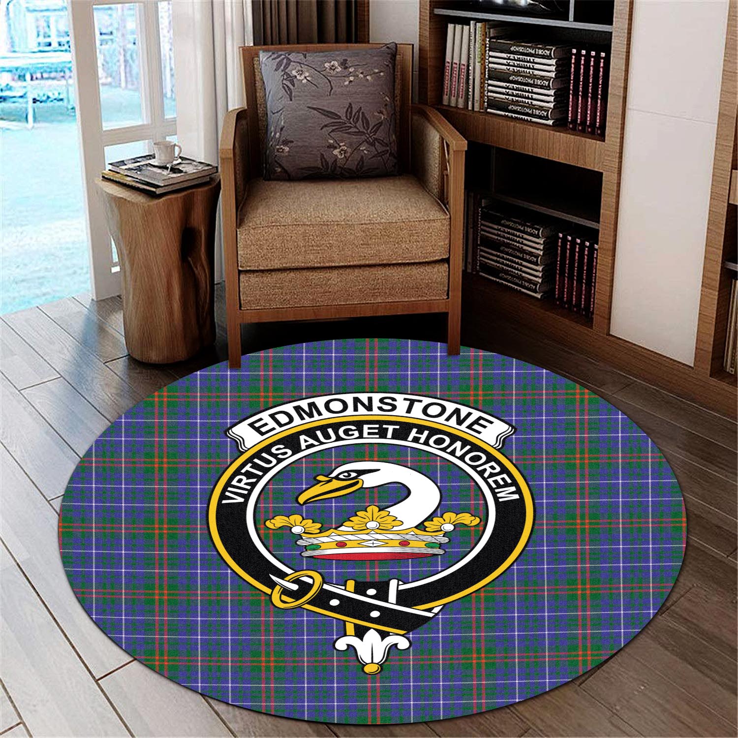 Edmonstone Tartan Round Rug with Family Crest - Tartan Vibes Clothing