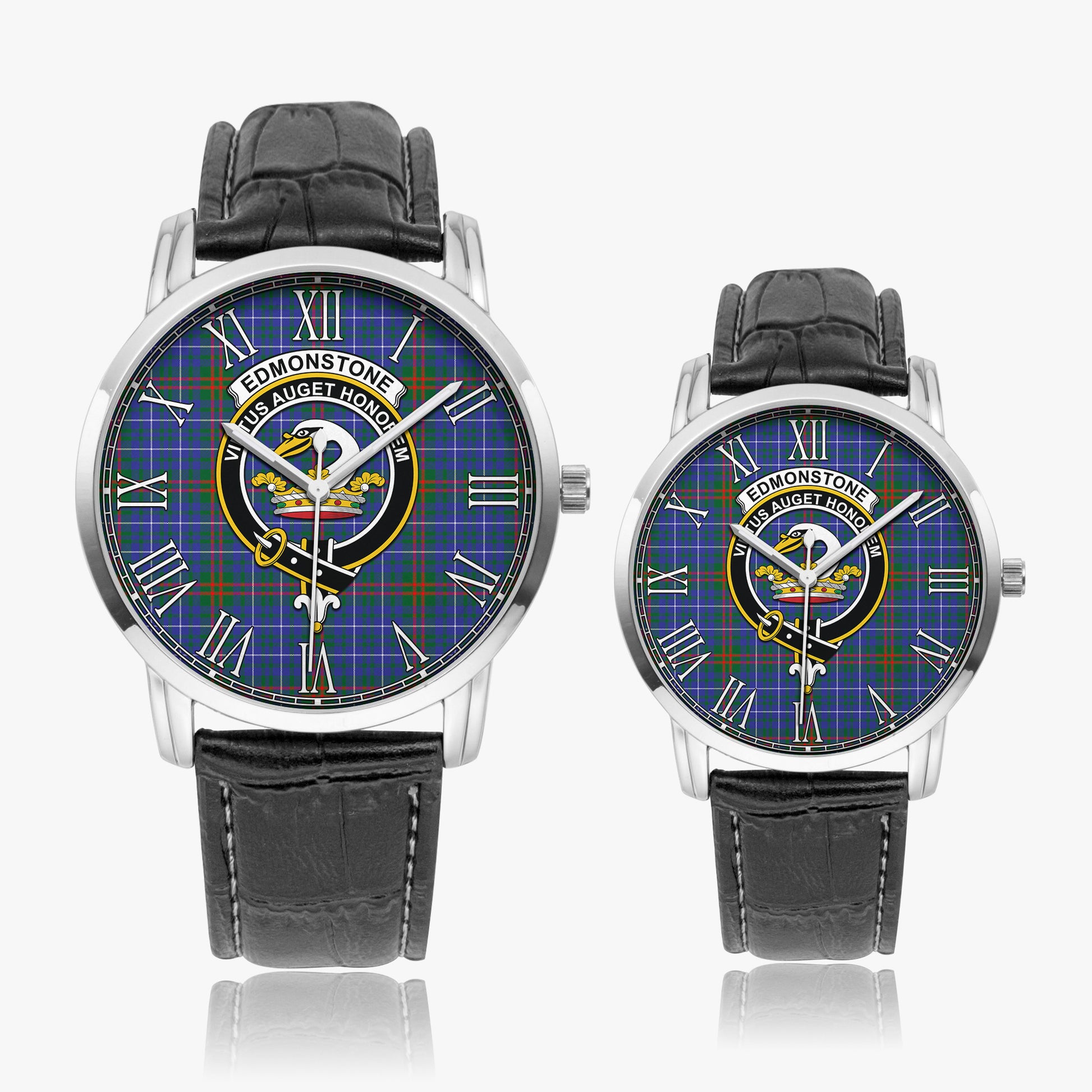 Edmonstone Tartan Family Crest Leather Strap Quartz Watch - Tartan Vibes Clothing