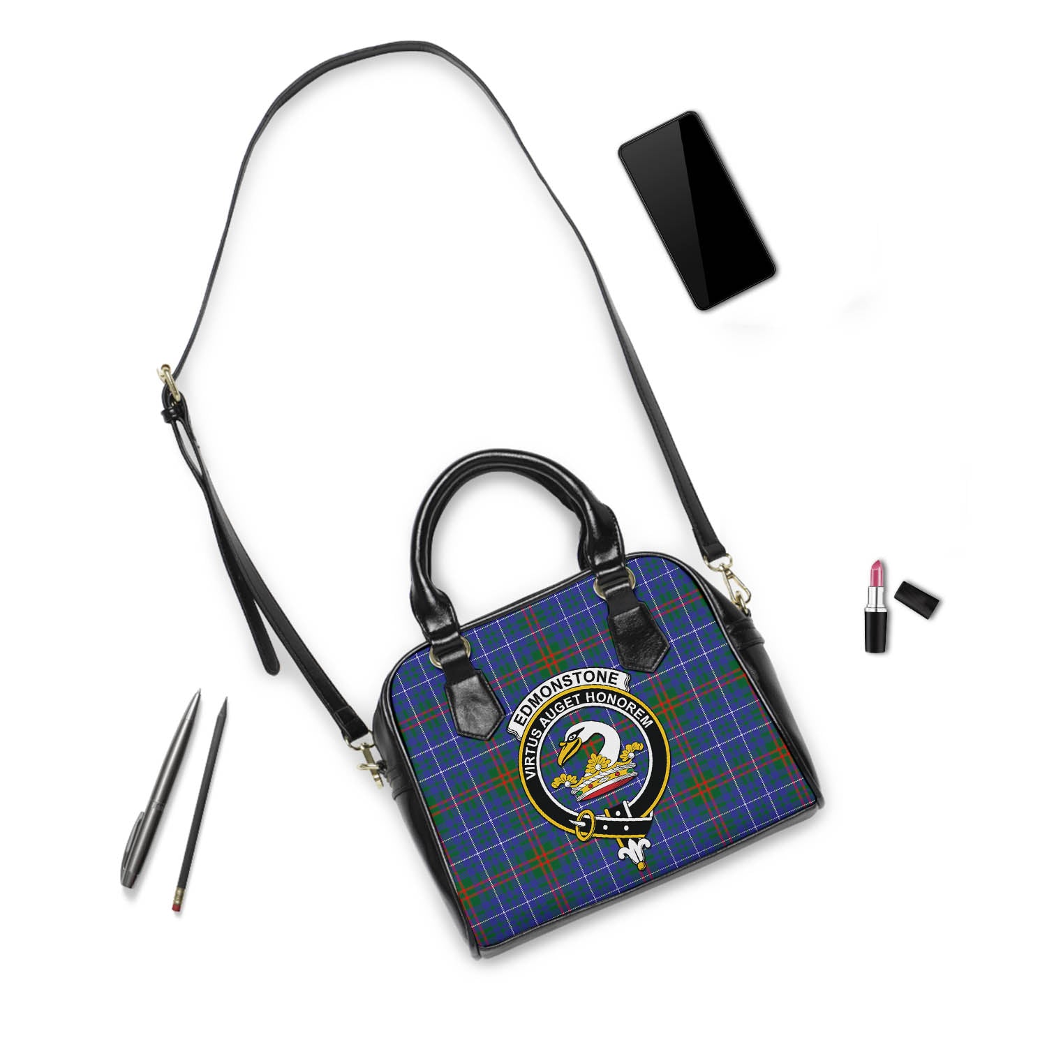 Edmonstone Tartan Shoulder Handbags with Family Crest - Tartan Vibes Clothing