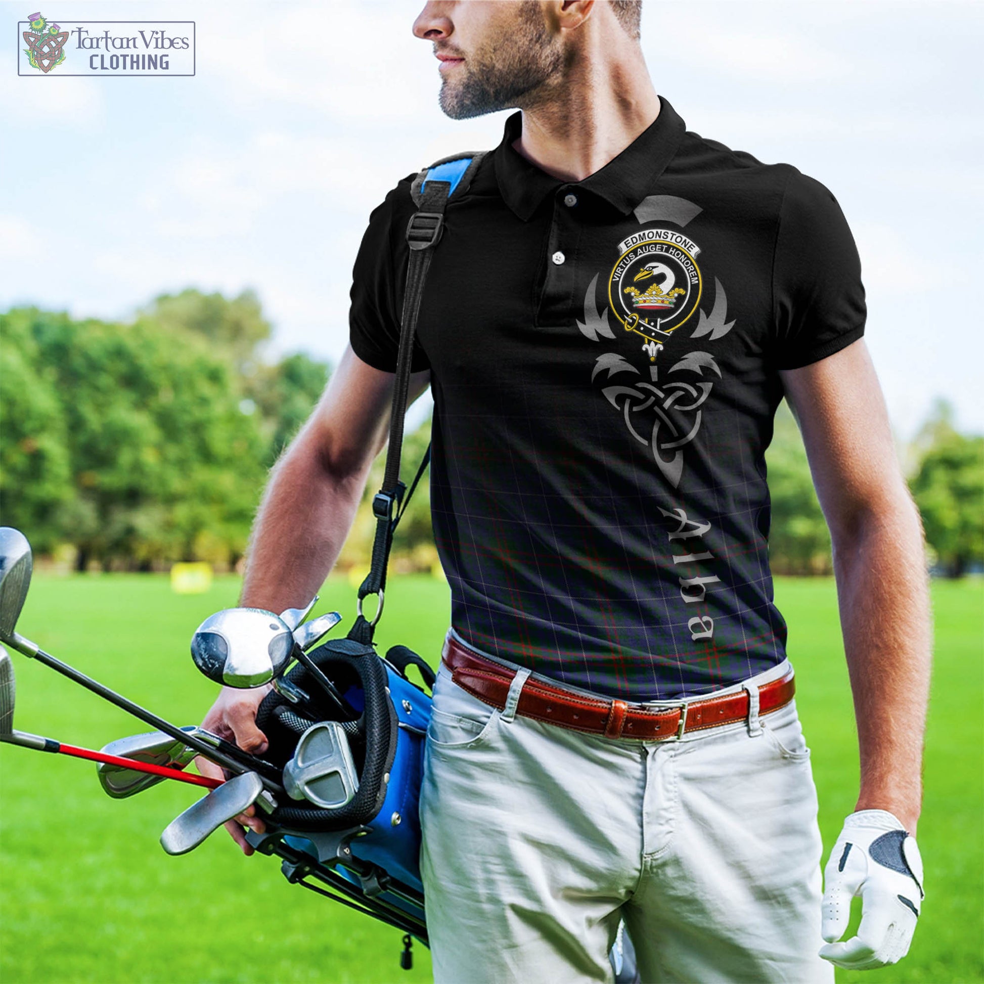 Edmonstone Tartan Polo Shirt Featuring Alba Gu Brath Family Crest Celtic Inspired - Tartan Vibes Clothing